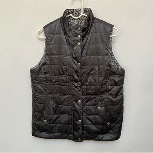 Jones New York Sport Black, Grey Leopard Print Reversible Quilted Vest Size Med